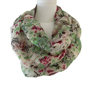 Cejon Womens Infinity Scarf Multicolor Floral Lightweight Mesh Smocked Dopamine